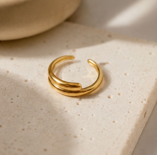 Anillo Glamore doble linea gold