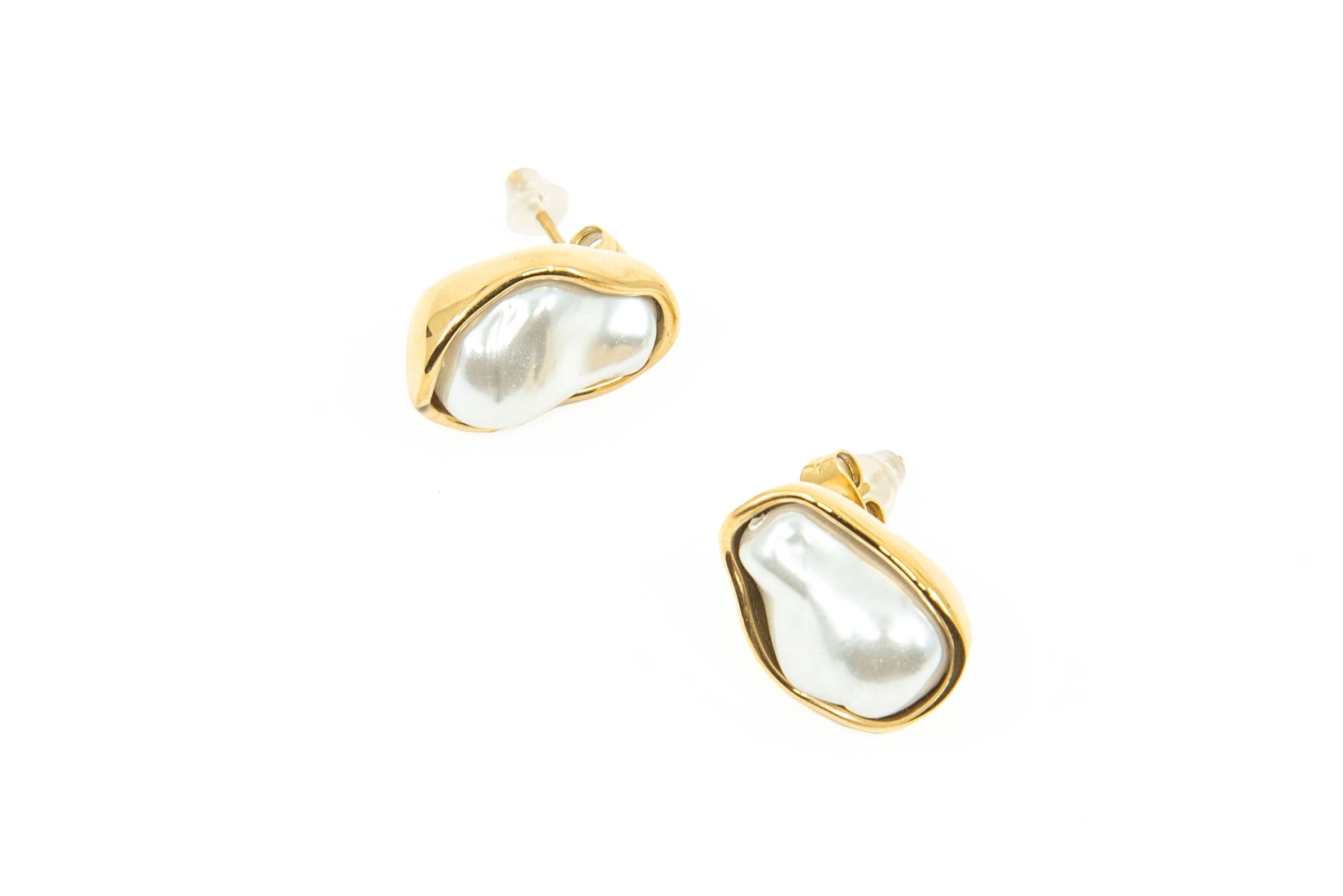Aros Irregulares Dorado con Piedra Blanca Acero Inoxidable