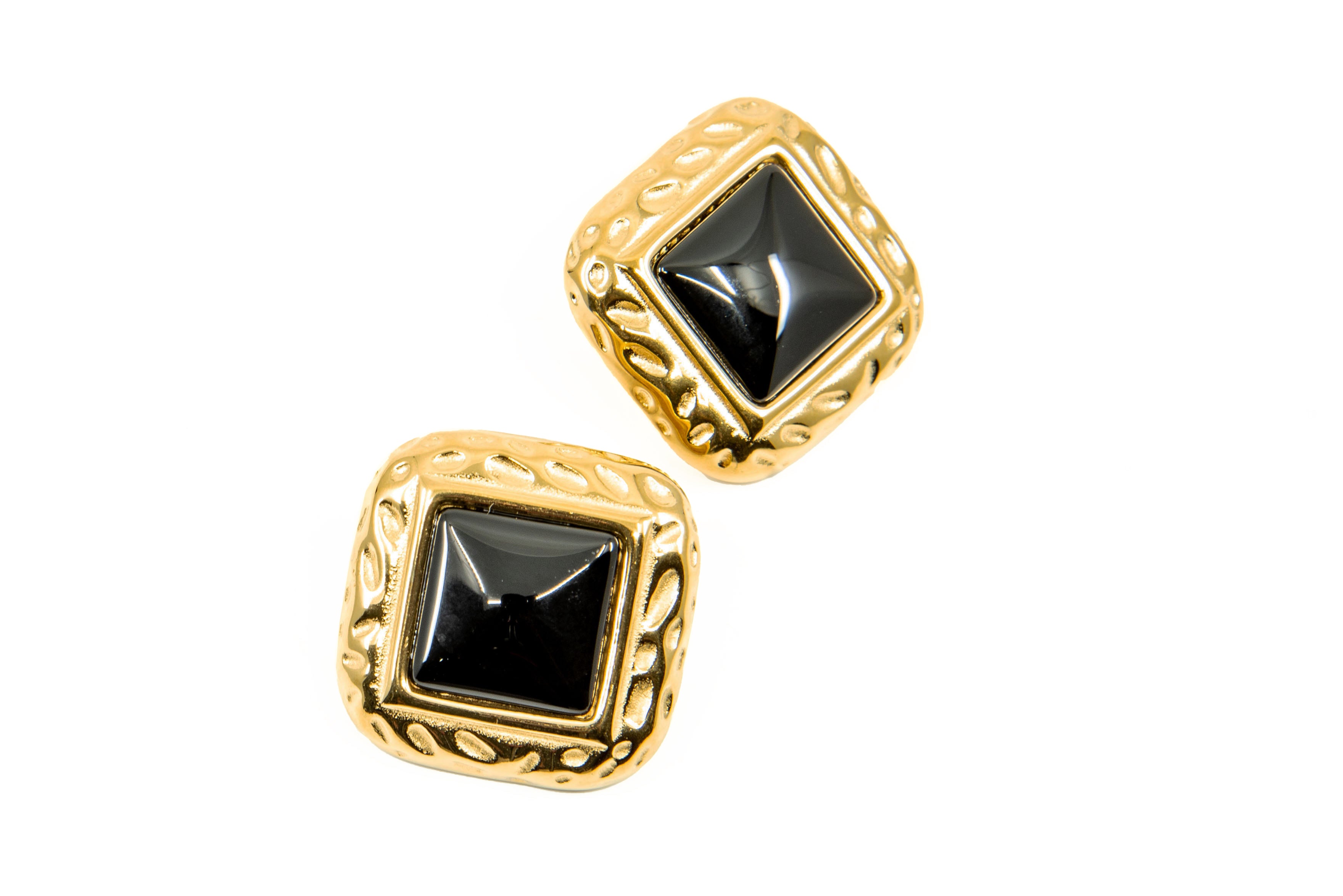 Aros Cuadrado con Negro y Dorado Acero Inoxidable