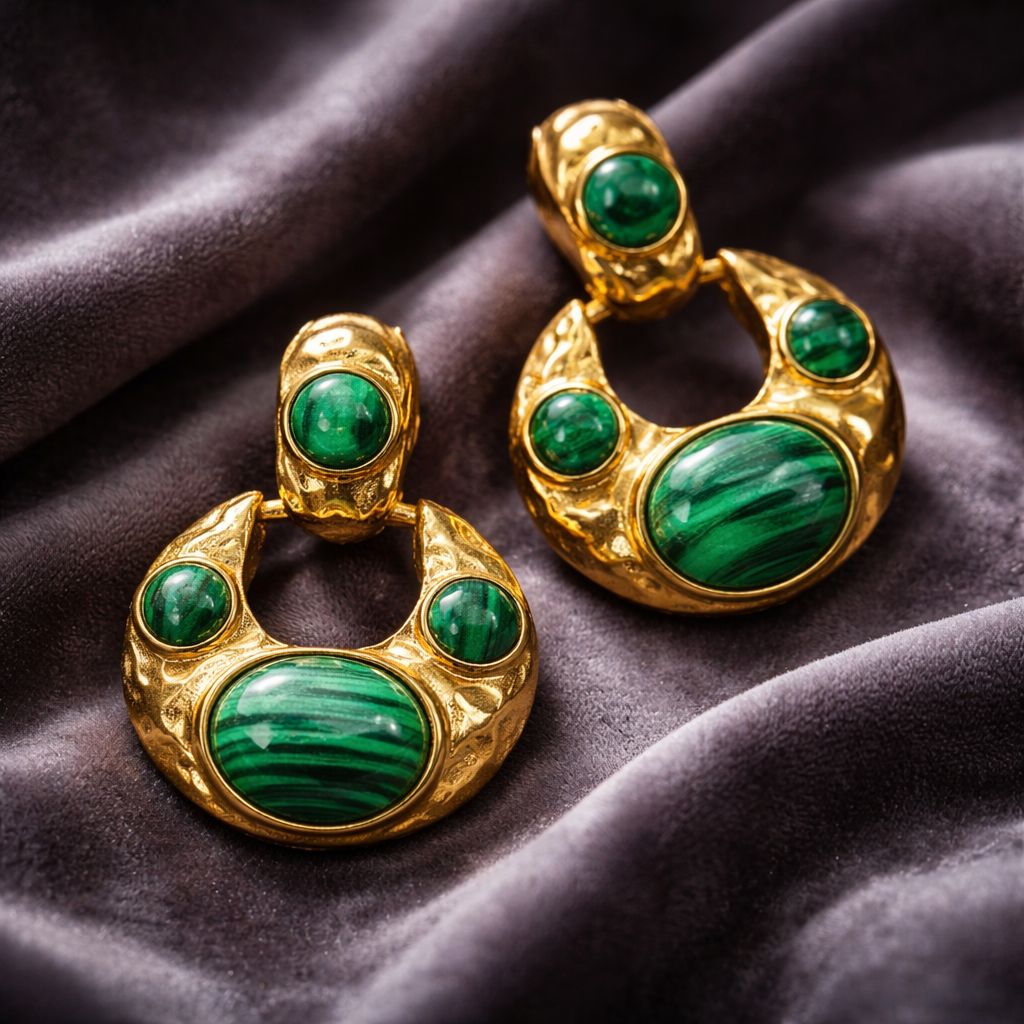 Aros Dorados Redondos con Verde